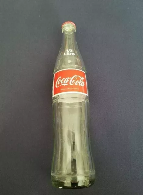 Vintage 1996 Coca-Cola 1/2 Litro 500ml Clear Glass Soda Bottle w/Red Cap Lid