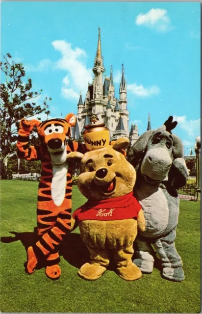 WALT DISNEY WORLD Orlando Postcard Winnie the Pooh & Tigger / Cinderella Castle