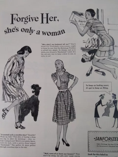 Sanforized Clothes Print Ad Original Vtg 1940s Shrinkage Gargle Listerine