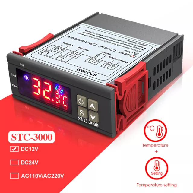 STC-3000 DC 12V Digital Temperature Humidity Controller Thermostat  Thermometer