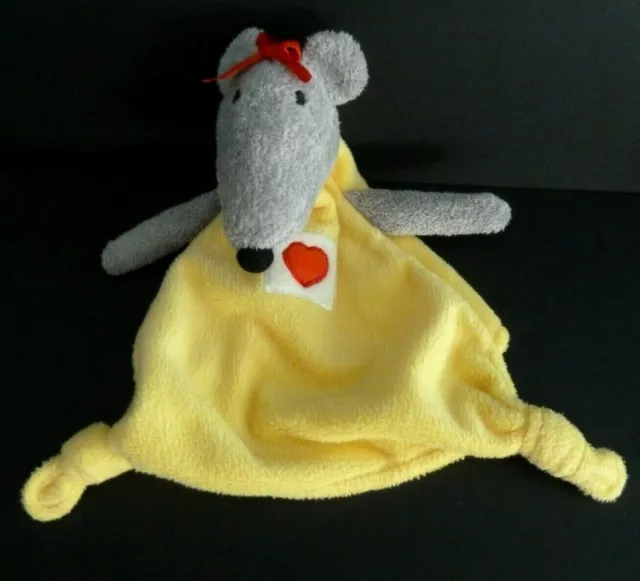 *. Doudou Plat Marionnette Souris Heytens Jaune Gris Carre Blnc Coeur Rouge Ttbe