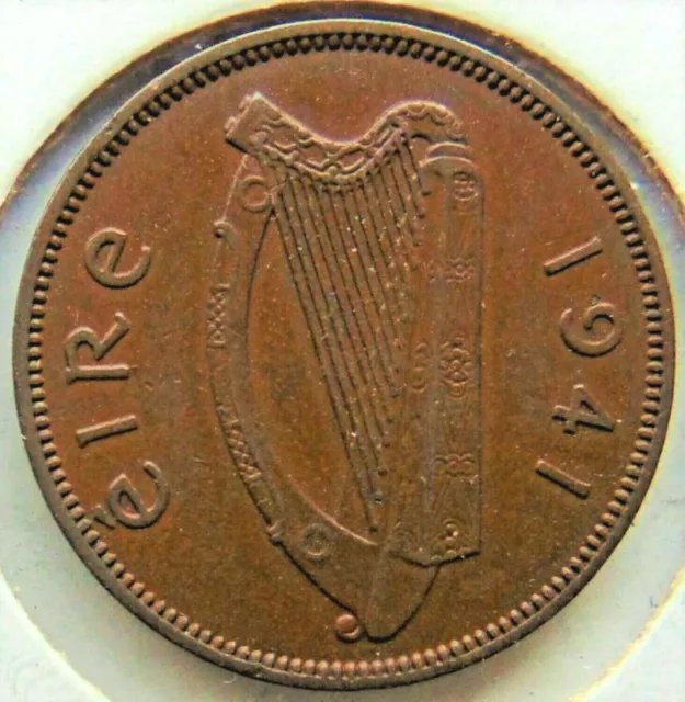 1941 IRELAND Republic, 1/2 Penny, Grading EXTRA FINE.