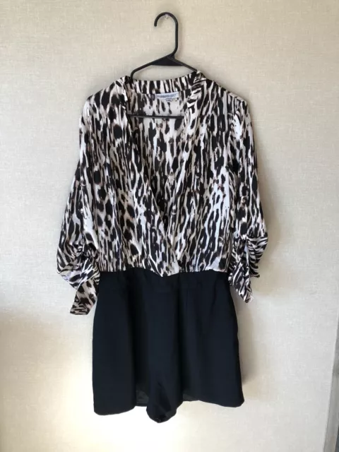 Jennifer Lopez Leopard Print Top Black Short Bottom Romper Size 12