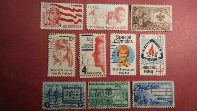 US Topical Postage Stamps - Youth & Children - Lot of 10 Different Used