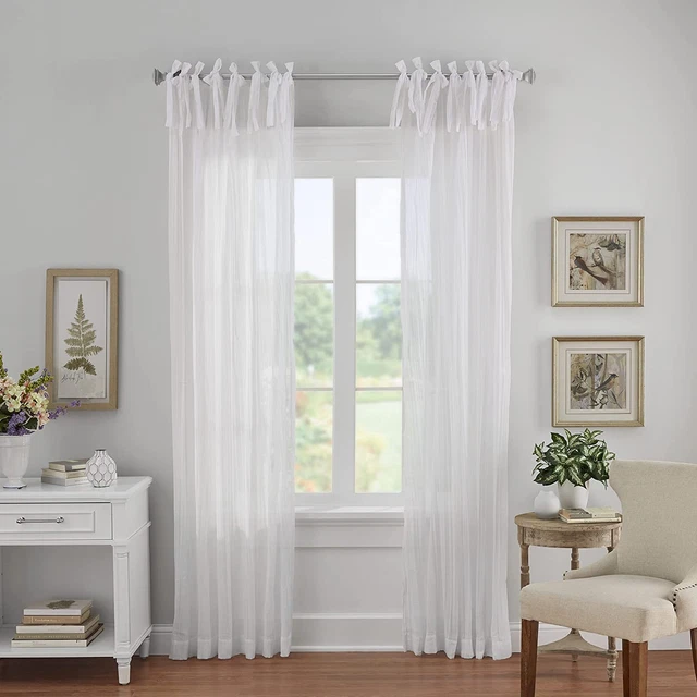 Jolie Crushed Semi-Sheer Window Curtain, Adjustable Tie-Top Single Panel, 52" X