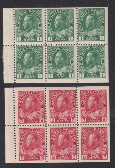 Canada stamps booklet panes 104a 1c green, 106a 2c carmine Admiral issue F/VFmnh
