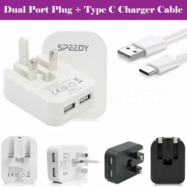 For Samsung A12 A32 5G A52 Dual USB Wall Charger Plug Type C Fast Charging Lead