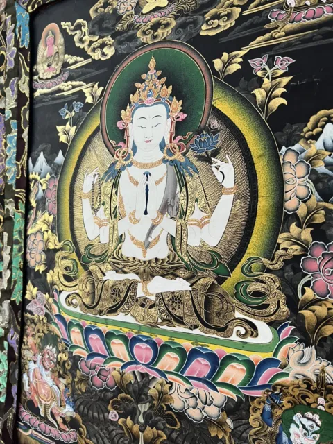 Tibetische Thangka Chenrezig gold alt Thanka Rollbild Avalokiteshvara buddha