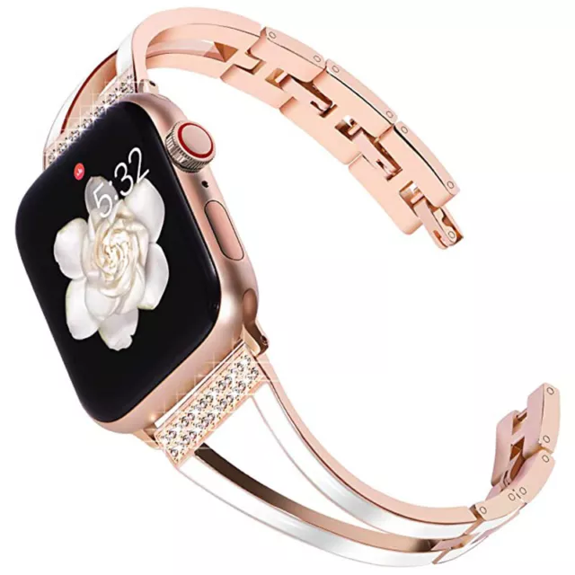 Ladies Stainless Steel Rhinestone Bracelet Band For Apple iWatch 9 8 7 6 5 4 SE