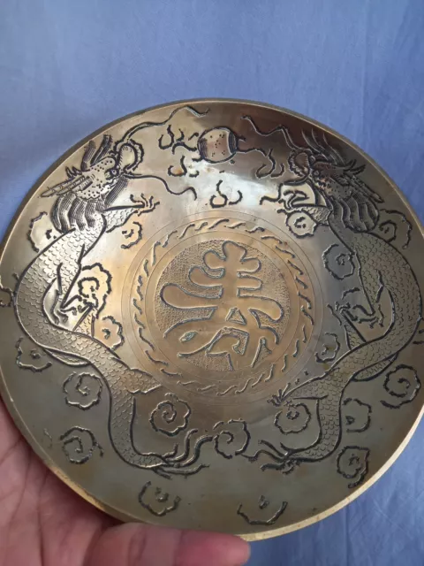 19th chinese bronze plated vintage chinese dragon plate antique chinese plate