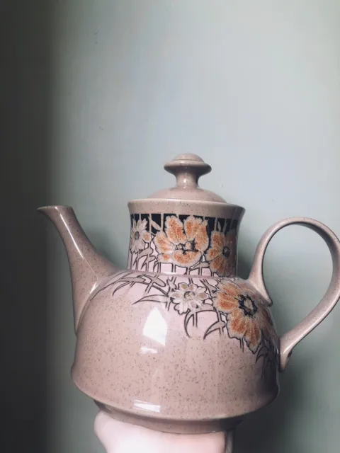 Vintage Denby Ceramic Teapot Floral Brown Large