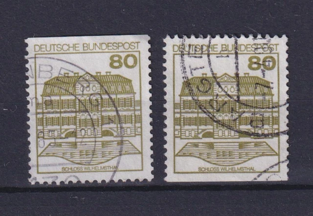 Bund 1140 C/D oben+unten geschnitten aus MH Burgen+Schlösser 80 Pf gestempelt /4