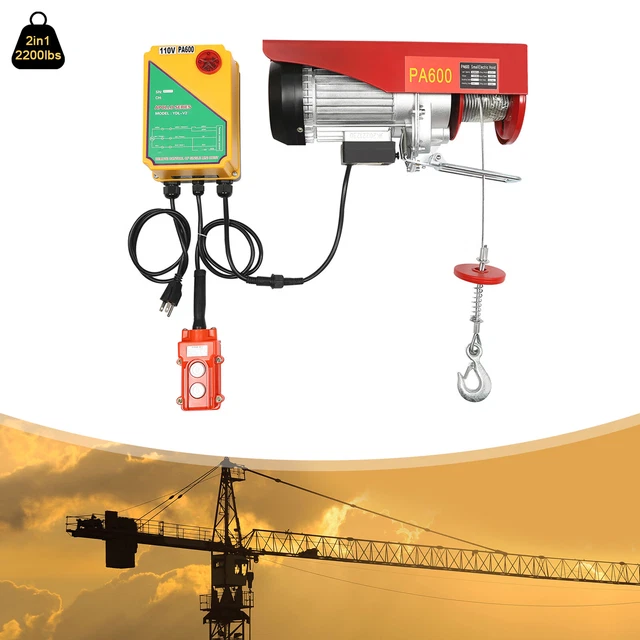 2200lbs Automatic Lift Electric Cable Hoist w/Wireless&Wired Remote Control 110V
