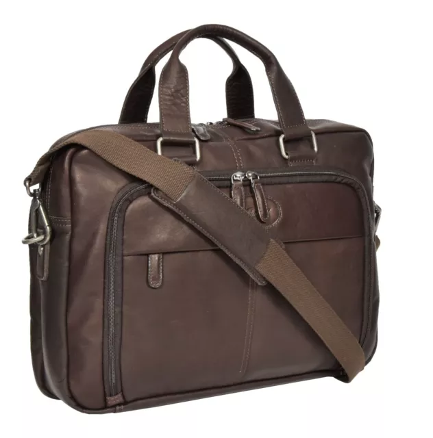 Men Briefcase Real Soft Brown Leather Laptop Case Business Office Organiser Bag