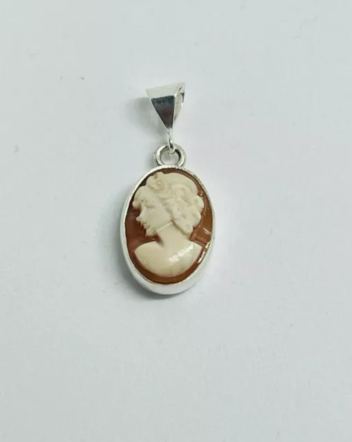 Gorgeous Vintage Real Carved Shell Cameo Pendant 925 Solid Silver #16507