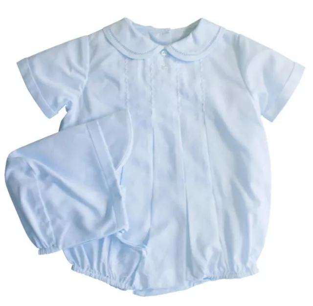 Petit Ami Baby Blue Boys Tucked Romper & Hat Preemie & Newborn  NWT