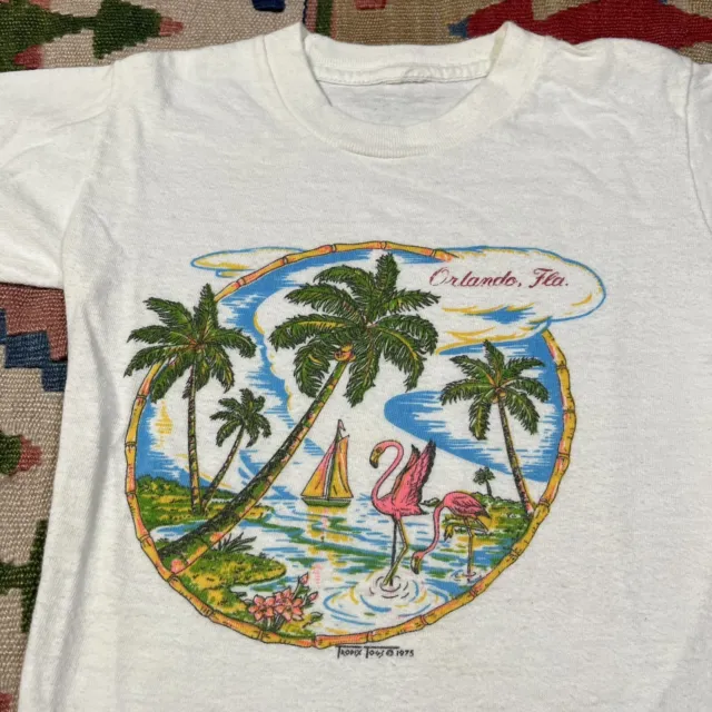 Vintage 70’s 1975 Orlando Florida Tropix Togs White T-Shirt YOUTH Small? Beach