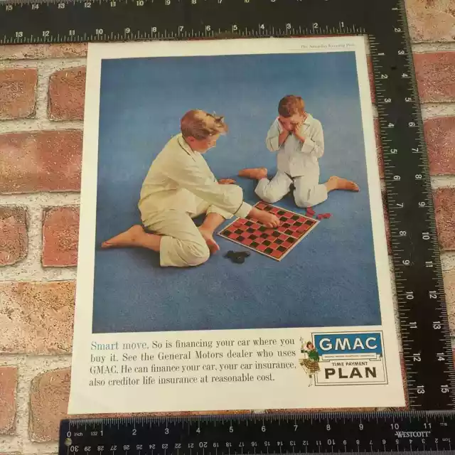 GMAC Financing - Kids in PJ's Playing Checkers - Smart Move - Vtg 1961 PRINT AD 3