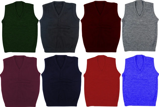 New School Uniform V Neck Tank Top Kids Knitted Sleeveless Jumper Schoolwear Top