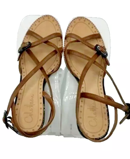 Cole Haan Sandals Strappy Wedge Womens Sz 8.5 Brown Leather Ankle Strap Open Toe