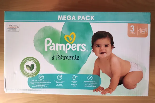 Mega Pack 90 Couches PAMPERS HARMONIE Taille 3 (6 à 10 KG) Baby Changes Bébé