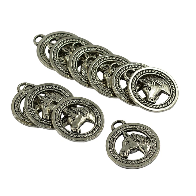 10x Tibetischen Silber Runde Pferdeköpfe Charm Anhänger Schmuck Machen DIY