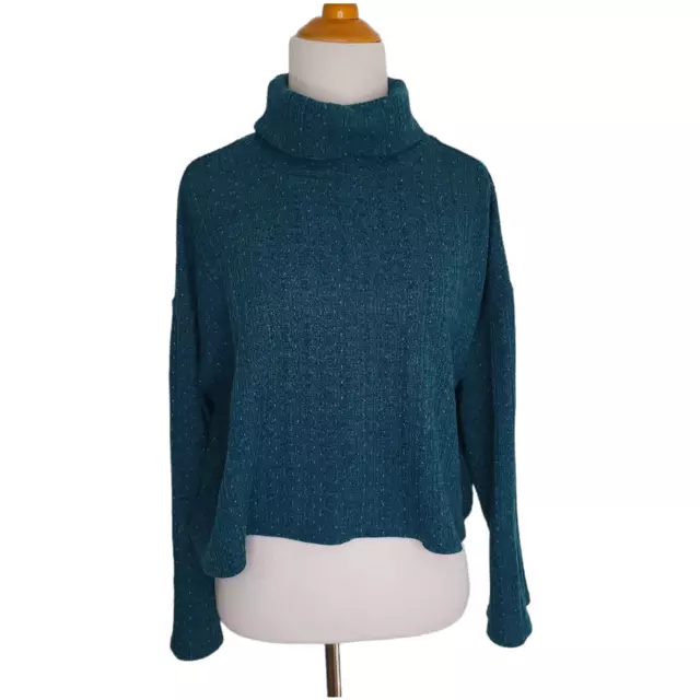 MODCLOTH CROPPED TURTLENECK Knit Top Teal Confetti Long Sleeve Women ...