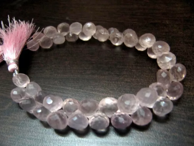 Natural Rose Quartz Onion Shape Briolette Faceted Size 8-9 mm Strand 8 Inch Long