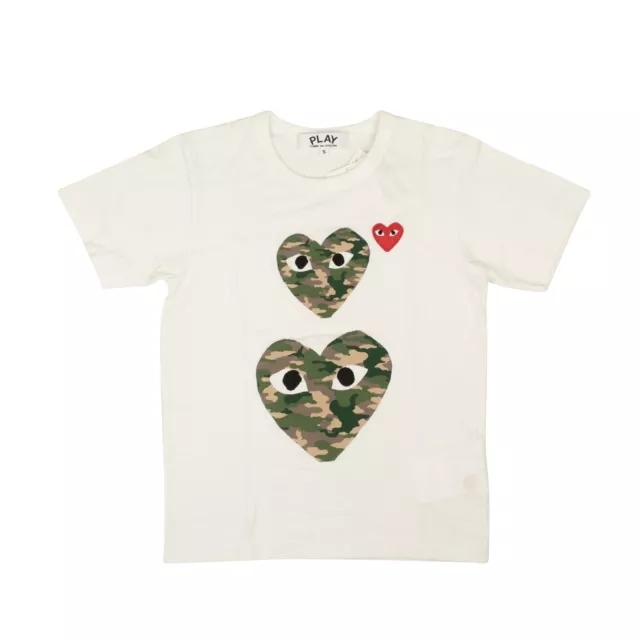 NWT COMME DES GARCONS PLAY White Double Camouflage Heart T-Shirt Size M $125