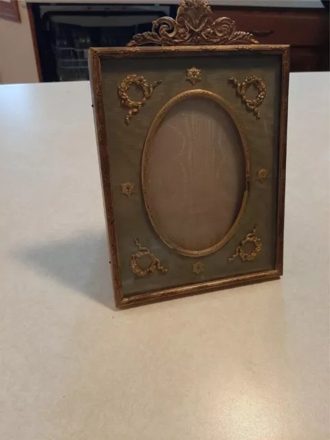 Antique French Gilded Bronze Ormolu Photo Frame W/Original Back Easel Stand I2