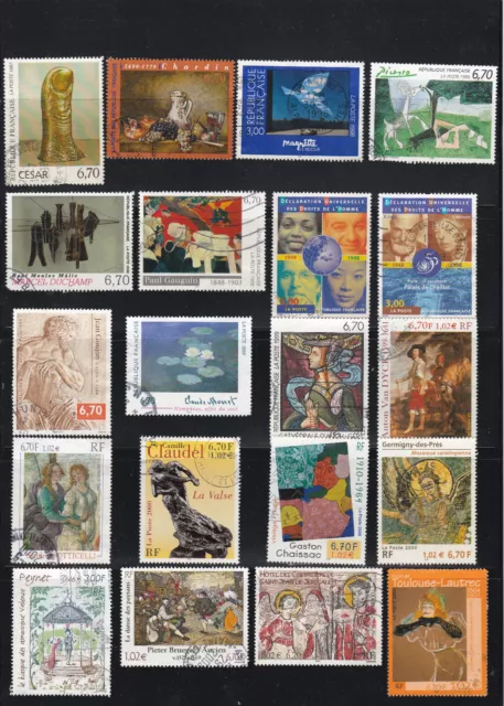 France 1 lot de 20 timbres oblitérés, Série artistique 1997 à 2001 (N78)