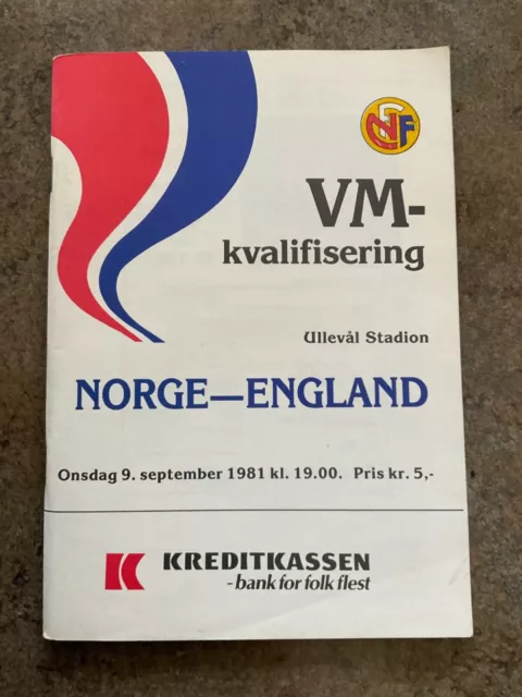 Norway v England 1981 World Cup Qualifier. Good Condition