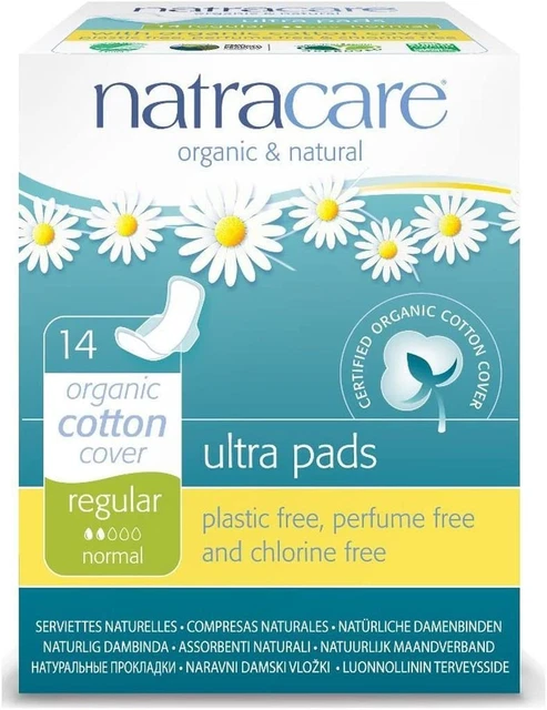 Almohadillas Ultra Femeninas Natracare Algodón Regulares con Alas, 14 Cada una