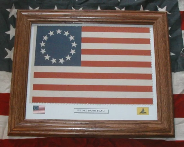 Framed Revolutionary War Flag,  13 Star American Flag, 1776 Betsy Ross Flag