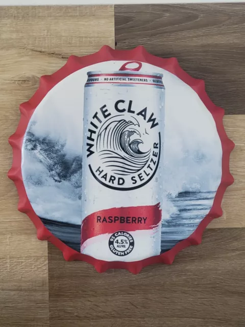 White Claw Hard Seltzer Raspberry Metal Sign Bottle Cap Mancave Bar Pub Décor