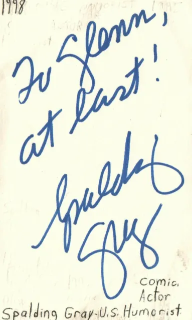 Spalding Gray Comedian Actor Movie Autographed Signed Index Card JSA COA