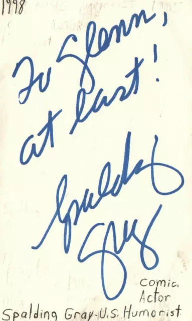 Spalding Gray Comedian Actor Movie Autographed Signed Index Card JSA COA