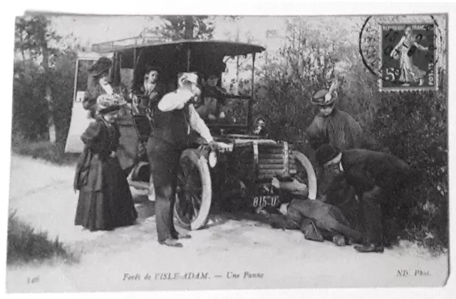 carte postale ancienne Forêt de l’ISLE-ADAM – Une panne (de voiture)
