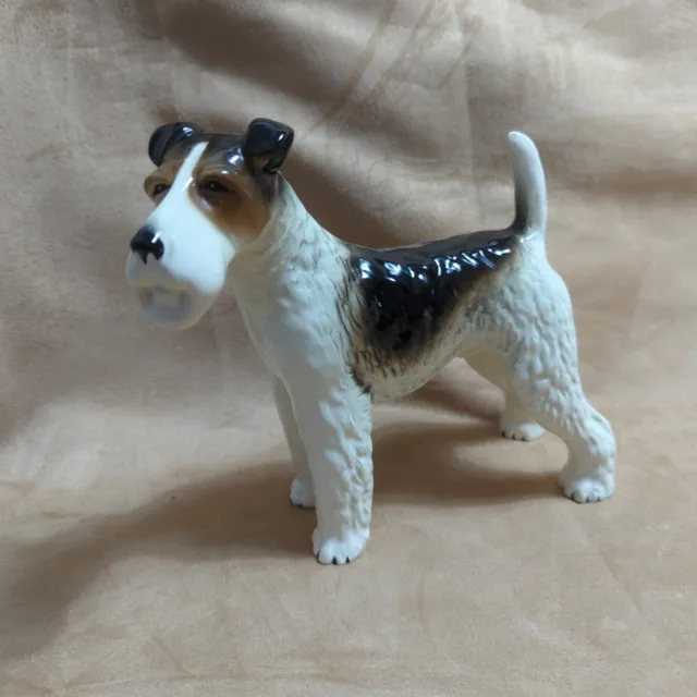 Stunning Vintage Porcelain Fox Terrier Standing Figurine Ornament 21 cm long