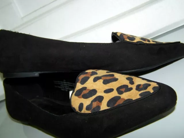 NEW!   Womens 8.5M Merona Elyssa Pointy Ballet Flat Loafer Shoe Black,  Leopard