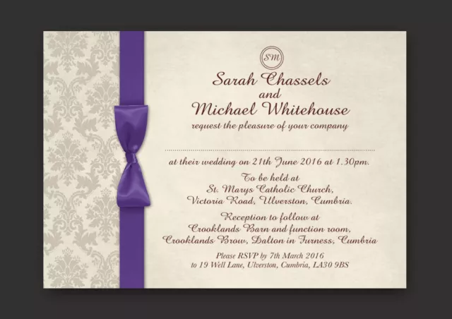 Personalised Damask Wedding Day And Evening Invitations Inc Envelopes & P&P