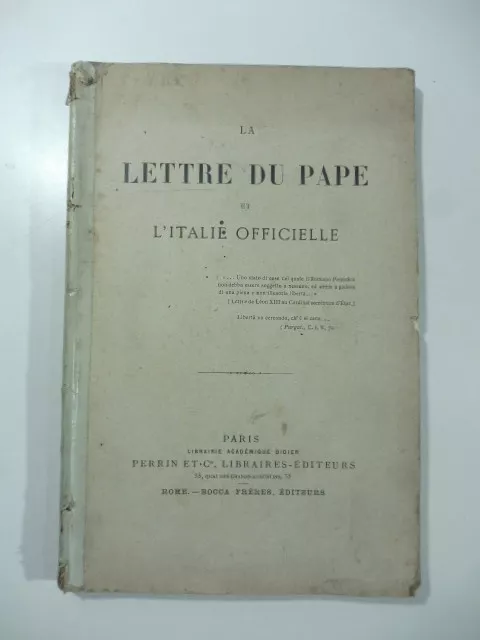 La lettre du Pape et l'Italie officielle, 1887