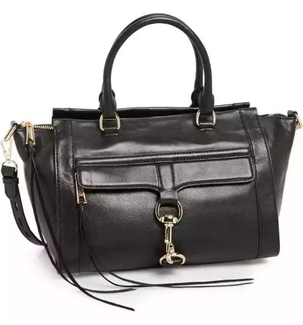 NWT REBECCA MINKOFF MAB Bowery BLACK Trapezoid Leather Satchel Bag AUTHENTIC