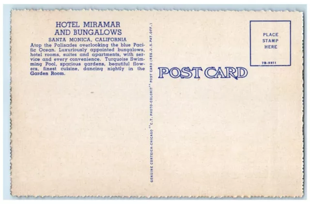 c1940 Exterior View New Miramar Hotel Building Santa Monica California Postcard 2