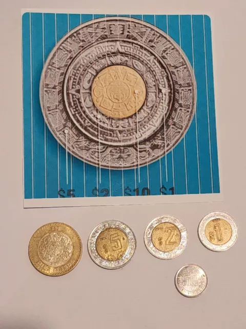 Bimetallic Mexican 5 Coin Lot Pesos Circulated Aztec calendar Moneda 1996 - 2022