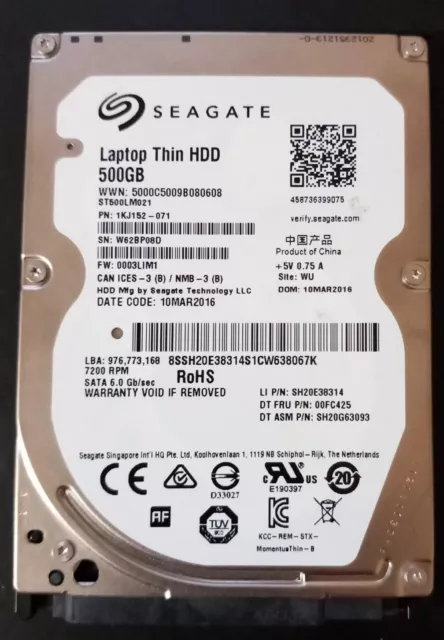 Disco Duro Seagate 500GB  2.5"  SATA ST500LM021