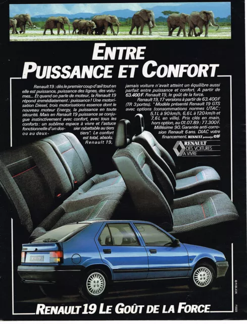 PUBLICITE ADVERTISING 045 1989  RENAULT 19   le gout de la FORCE