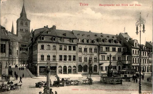Ak Gruss Aus Trier Hauptmarkt Mit Gasthaus Domstein 1908 Pfalz