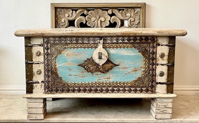 ts-ideen Set 2 Panchette Bauletti Stile Shabby Industriale in Legno con vano Interno portaoggetti 