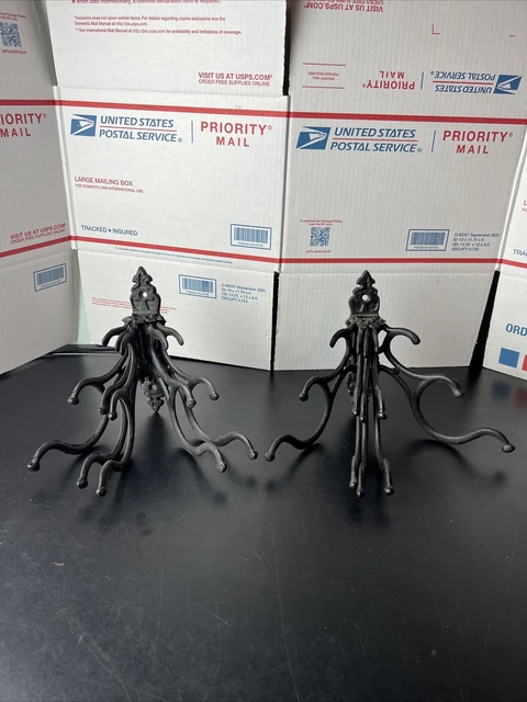 2 VTG Antique Wrought Cast Iron Victorian Folding Hat Coat Rack 15 Wall Hooks